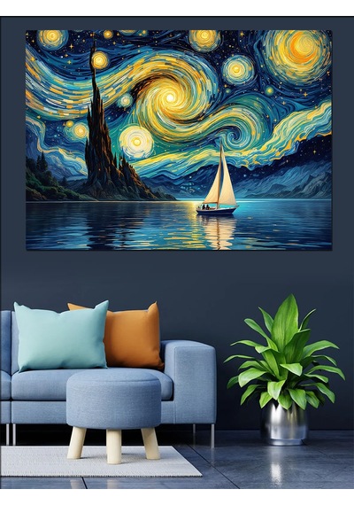 Yıldızlı Gece Van Gogh Dekoratif Kanvas - Mdf Ahşap Tablo
