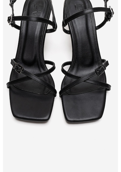 Luvishoes Nebel Siyah Cilt Kadın Topuklu Sandalet Sıyah Cılt