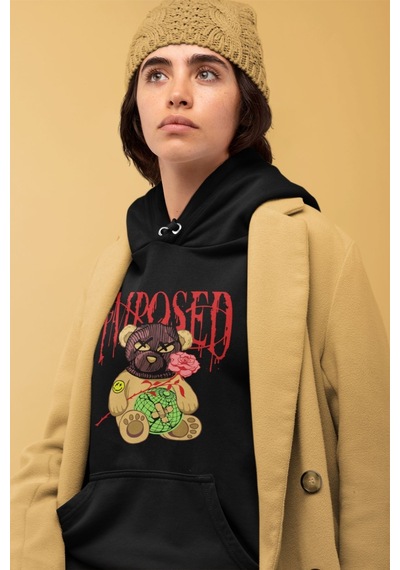 Macklin Unisex Kadın Erkek Imposed Bear Özel Tasarım Baskılı Kapşonlu Sweatshirt Siyah Mck0027 Siyah