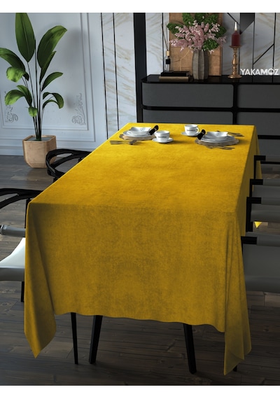 Balpeteği Sarısı Kadife Dokulu Masa Örtüsü Dertsiz Velvet Touch Serisi Balpeteği Sarısı