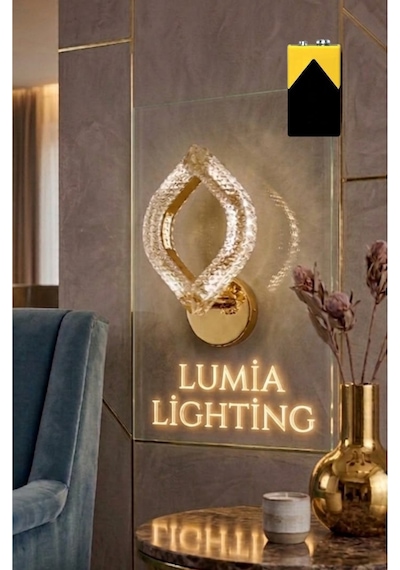 LumiaLighting Yonca Model Gold Kristal Salon Mutfak Yatak Çocuk Odası Pilli Aplik Altın