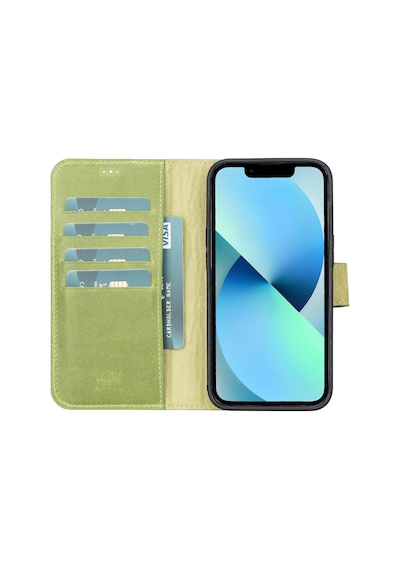 Plm Apple İphone 13 Pro Uyumlu Deri Cüzdanlı Kılıf Antik Yeşil Acı Kahverengi