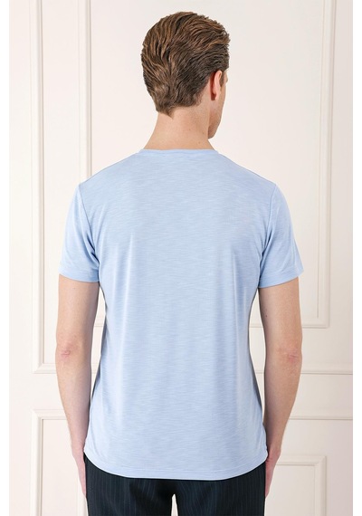 Efor Slim Fit Bisiklet Yaka Doku Desenli Pamuklu Mavi Tişört Ts 881 Mavi