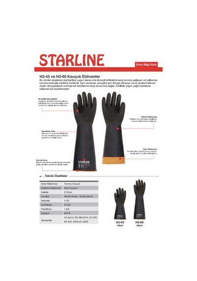 Kauçuk Eldiven Hava Ve Sıvı Geçirmeyen Yağlı Ortam Eldiveni Starline H2-45 No 11