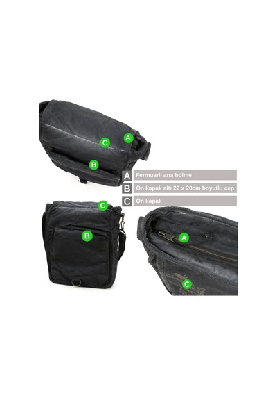 Oldcottoncargo Old Cotton 8184 Salaş Kanvas Omuz Postacı Laptop Okul Çantası Siyah