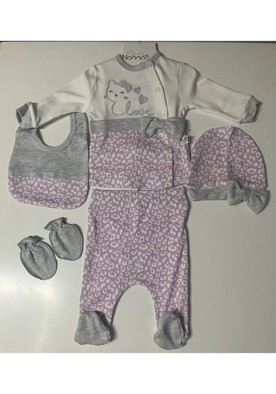 Bybest Beauty Nonna Baby Leopar 5li Zıbın Takımı Lila