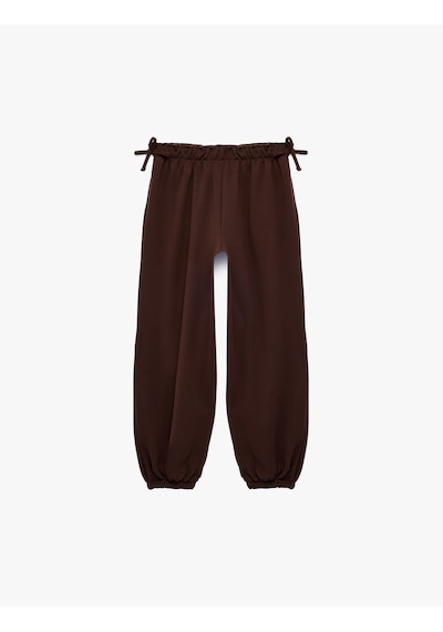 Koton Balon Form Pantolon Fiyonklu Beli Lastikli Bol Kesim Kahverengi 7wkg40124ak Kahve