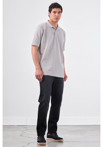 Dufy Gri Polo Yaka Pamuklu Düz Renk Slim Fit Erkek T-shirt Gri