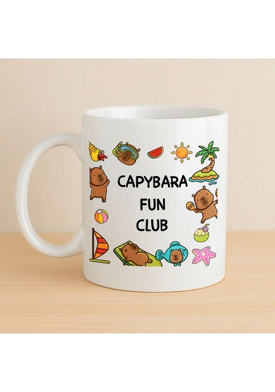 Capybara Fun Club Yazılı Eğlenceli Tasarım Kupa Model 237 Sevimli Baskılı Seramik Kahve Kupası Diğer