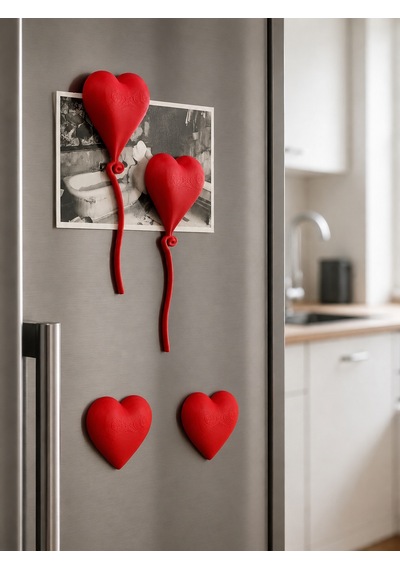 3d Baskı 4lü Kalp Balon Magnet Seti - Dekoratif Buzdolabı Magneti, Fotoğraf Ve Not Tutucu