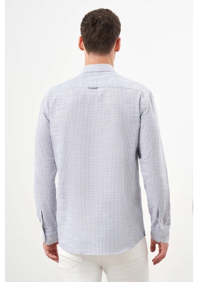 Morven Erkek Gri Pamuk Çizgili-panolu İtalyan Yaka Slim Fit Gömlek 25ms004020100 Gri Gri