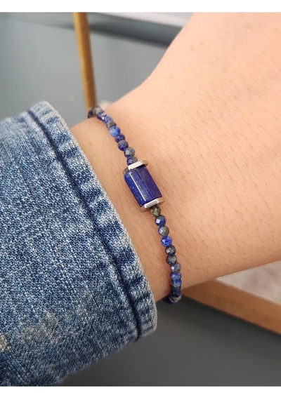 Doğaltaş Lapis Taşı Minimal Çelik Bileklik 3 Mm Lacivert