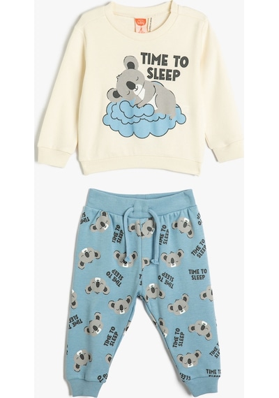 Koton Pamuklu Pijama Takımı Koalalı Uzun Kollu Tişört Ve Beli Lastikli Pijama Altı 2 Parça Ekru 4wmb10229tk 4WMB10229TK010 Ekru
