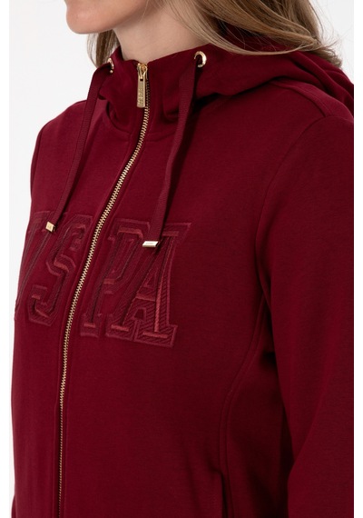 U.S. Polo Assn. Kadın Bordo Fermuarlı Kapüşonlu Basic Sweatshirt 50307769-VR014