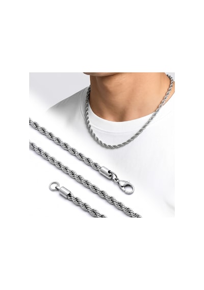 Premium Parlak Ve Şık Rope Halat Erkek 316l Çelik Kolye 6mm 55cm 3183eck033 - Gümüş Renk