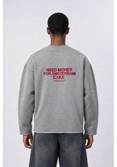 Respire Erkek Cake Baskılı Pis Dikiş Detaylı Oversize Sweatshirt Gri Melanj