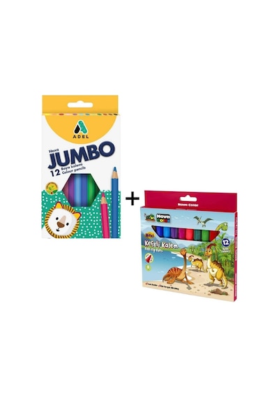 Adel 12 Li Jumbo Kuru Boya + Nova Maxi 12 Li Jumbo Keçeli Kalem Seti