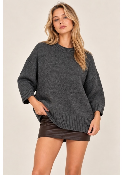 Cool Tarz Kadın Bisiklet Yaka Oversize Triko Kazak Salaş Kesim Standart Beden Yumuşak Dokulu Günlük Şık Kaza Gümüş Gümüş Cool Tarz Kadın Bisiklet Yaka Oversize Triko Kazak Salaş Kesim Standart Beden Yumuşak Dokulu Günlük Şık Kaza Gümüş Gümüş