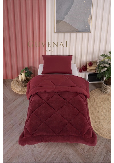 Güvenal Elite Wellsoft Tek Kişilik Çift Taraflı Yastık Kılıflı Lüx Yorgan Seti Yorgan Uyku Seti Çeyiz Bordo