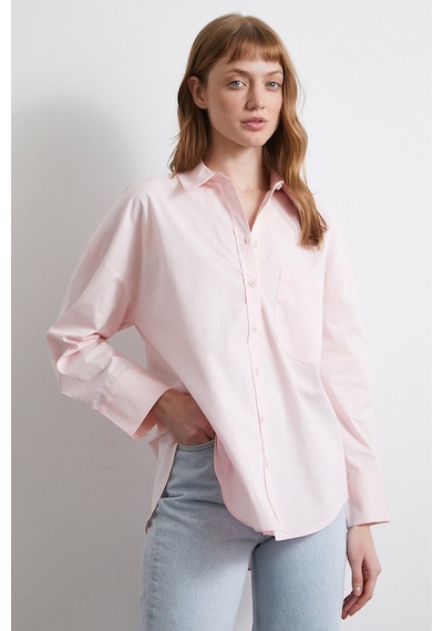 Never More Oversize Pamuklu Gömlek Pembe Pembe