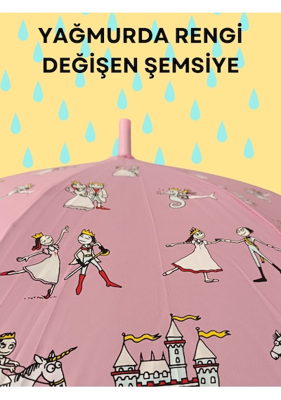 Yağmurda Rengi Değişen Pembe Kız Çocuk Şemsiye Pembe