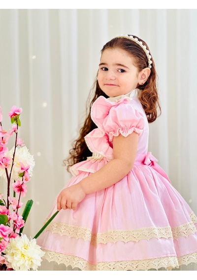 H L Y Karol Tasarım Pembe Krem Vintage Kız Bebek Elbisesi,doğum Günü,fotoğraf Çekim Elbise,0-12 Yaş Uygun Pembe