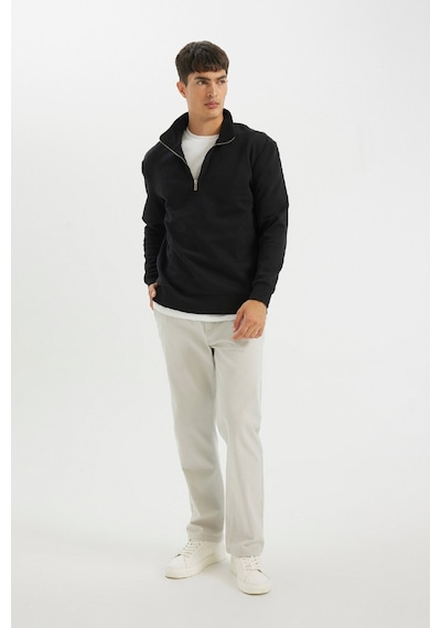 DeFacto Comfort Regular Fit Rahat Kalıp Fermuarlı Dik Yaka Basic Düz Sweatshirt X7405AZ24AUBK81