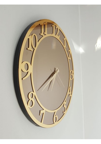 Ayna Denizi Golden Matris Bronze Model Altın Bronz Renk 50 CM Dekoratif Aynalı Duvar Saat Altın