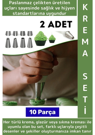 Premium Profesyonel Hobi Mutfak Pasta Kek Süsleme Çok Şık Pratik Krema Sıkma Seti 10 Parça 2 Adet Çok Renkli