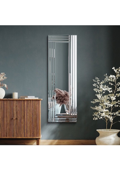 Model Line Dekoratif Desenli Bizoteli Salon Ofis Konsol Aynası 100 X 40 Gümüş Antno43 Gümüş
