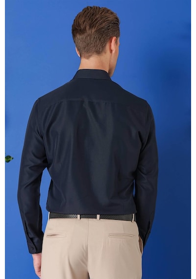 Efor Slim Fit Düğmeli Yaka Pamuklu Klasik Lacivert Gömlek Gk 715 Lacivert