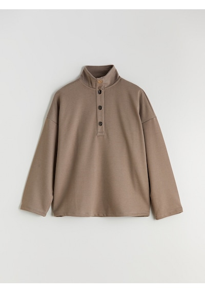 Lcw Vision Kahverengi Dik Yaka Oversize Kadın Sweatshirt