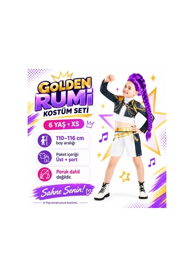 NessiWorld Golden Rumi Kostüm Seti 6 Yaş Xs Mor