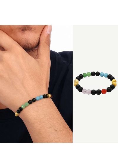 Tesbihane Küre Kesim Çoklu Doğaltaş Kombinli Erkek Başarı Bilekliği Çok Renkli
