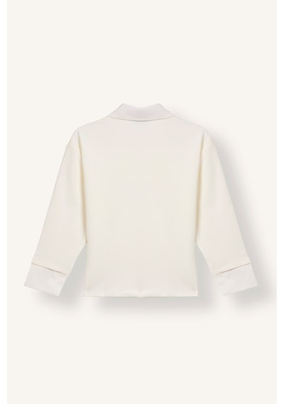 Defacto Regular Fıt Polo Yaka Slogan Baskılı Sweatshirt Kumaşı Uzun Kollu Polo Tişört Kız Çocuk I1642a826auer105 Ekru-er105
