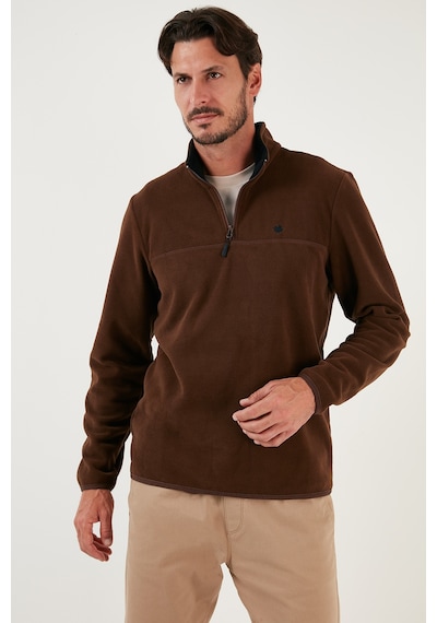 Buratti Slim Fit Anti-Pilling Tüylenme Yapmayan Bato Yaka Kışlık Şardonlu Erkek Polar 5906001 Kahve