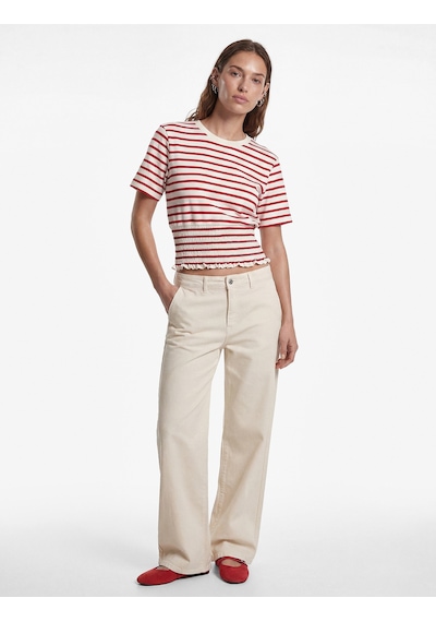 Koton Koton X Sibil Çetinkaya - Slim Fit Gipeli Bisiklet Yaka Kısa Kollu Çizgili Denizci Tişörtü Kırmızı Çizgili 6sak50034uk