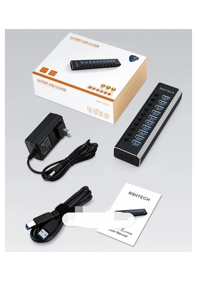 Alüminyum 5 Gbps 10 Port Usb 3.0 Data Hub 12w 3a Power Adaptör Çevirici Dönüştürücü 10 Girişli