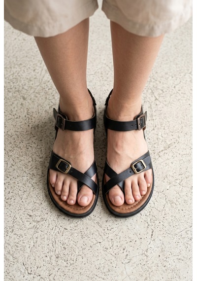 Giamgia Store Kadın Siyah Parmak Arası Düz Sandalet-2407