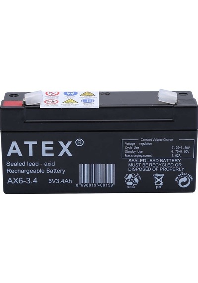 Atex Ax6-3.4 6 Volt - 3.4 Amper Yatık Akü