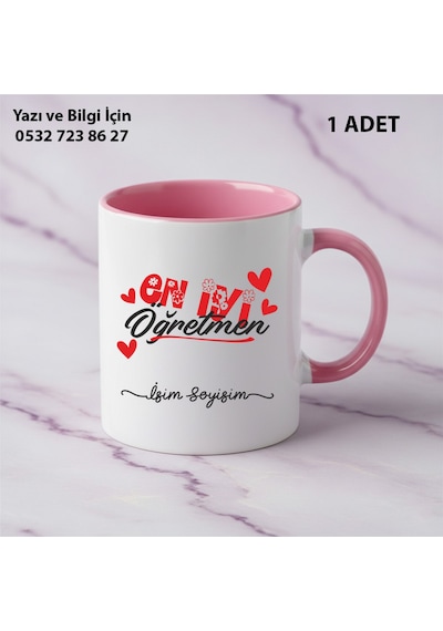Kişiye Özel İsim Yazılır En İyi Öğretmen Kupa Bardak Öğretmenler Günü Hediyesi-şık Görünümlü Hediye Pembe