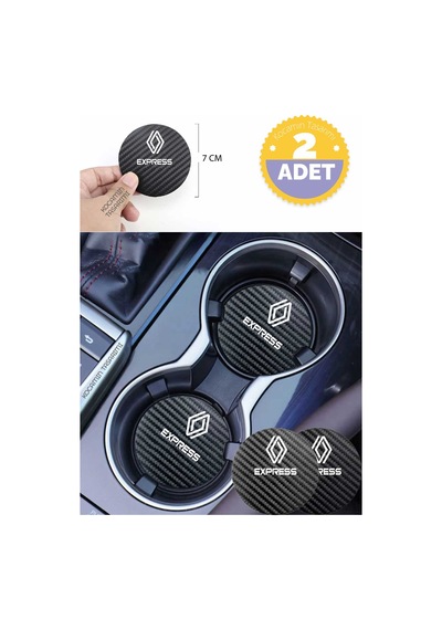 Renault Express Siyah Karbon Araç Bardak Altlığı Renault Logolu Express Özel Üretim 2 Adet 7 Cm 2 Adet