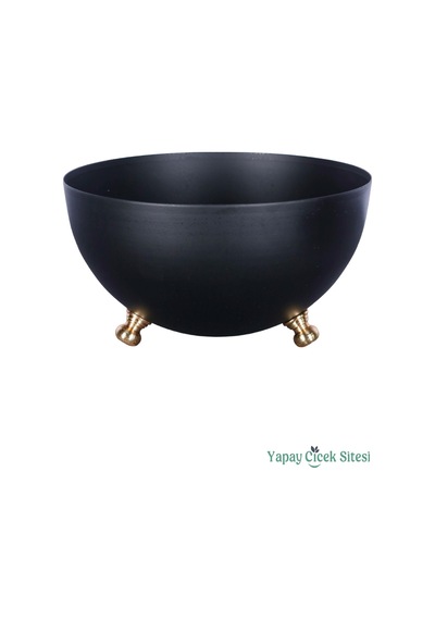 Yapay Çiçek Sitesi Metal Tas Model Saksı Siyah 11 Cm