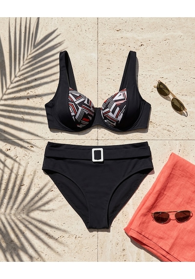 Büyük Beden Telli Geometrik Desenli Ayarlanabilir Üst Askılı Aksesuarlı Kadın Bikini Takım Siyah Büyük Beden Telli Geometrik Desenli Ayarlanabilir Üst Askılı Aksesuarlı Kadın Bikini Takım Siyah