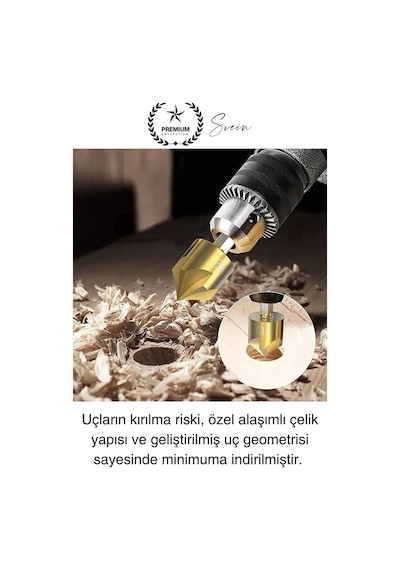 Premium Titanyum Kaplama 6'lı Kırılmaz Uçlu Paslanmaz Ahşap Sac Metal Havşa Açma Matkap Uç Seti