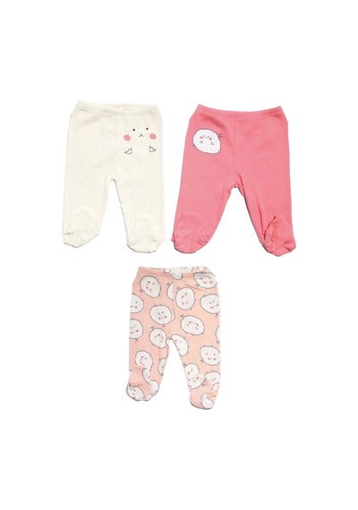 Bebegen Kız Bebek Ekru Fuşya Sevimli Karakter Baskılı 3'lü Tek Alt Set