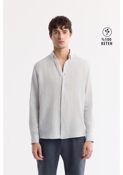 Avva Erkek Buz Gri Düğmeli Yaka %100 Keten Comfort Fit Gömlek B002191