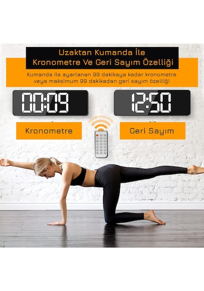 Upway Kumandalı Büyük Hd Led Ekranlı Dijital Masa Duvar Saati Elektronik Saat Sıcaklık Tarih Turuncu Siyah