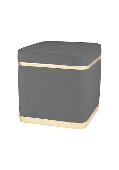 Zengo Gold Twin Line Kare Puf -gri Kumaş, Dekoratif Makyaj Masası Pufu-modern Style