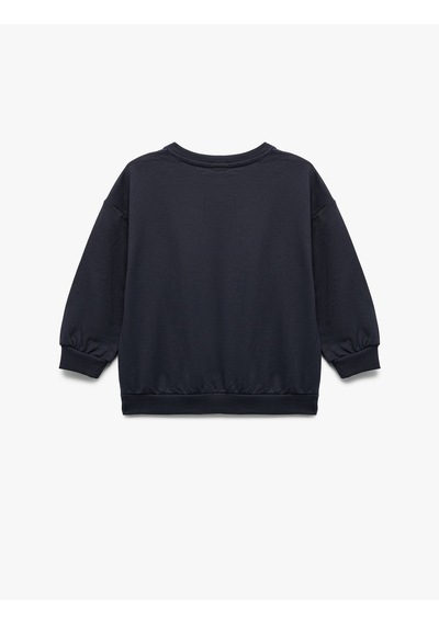 Koton Uzun Kollu Bisiklet Yaka Baskılı Pamuklu Sweatshirt Lacivert 6wmb10036tk Lacivert